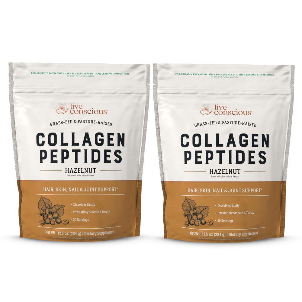 Live Conscious collagen peptides hazelnut bottle for daily beauty and joint support