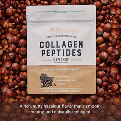 Live Conscious hazelnut collagen powder tub ready to mix into smoothies