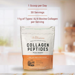 Live Conscious Collagen Peptides in glass with liquid, taste-friendly blend.