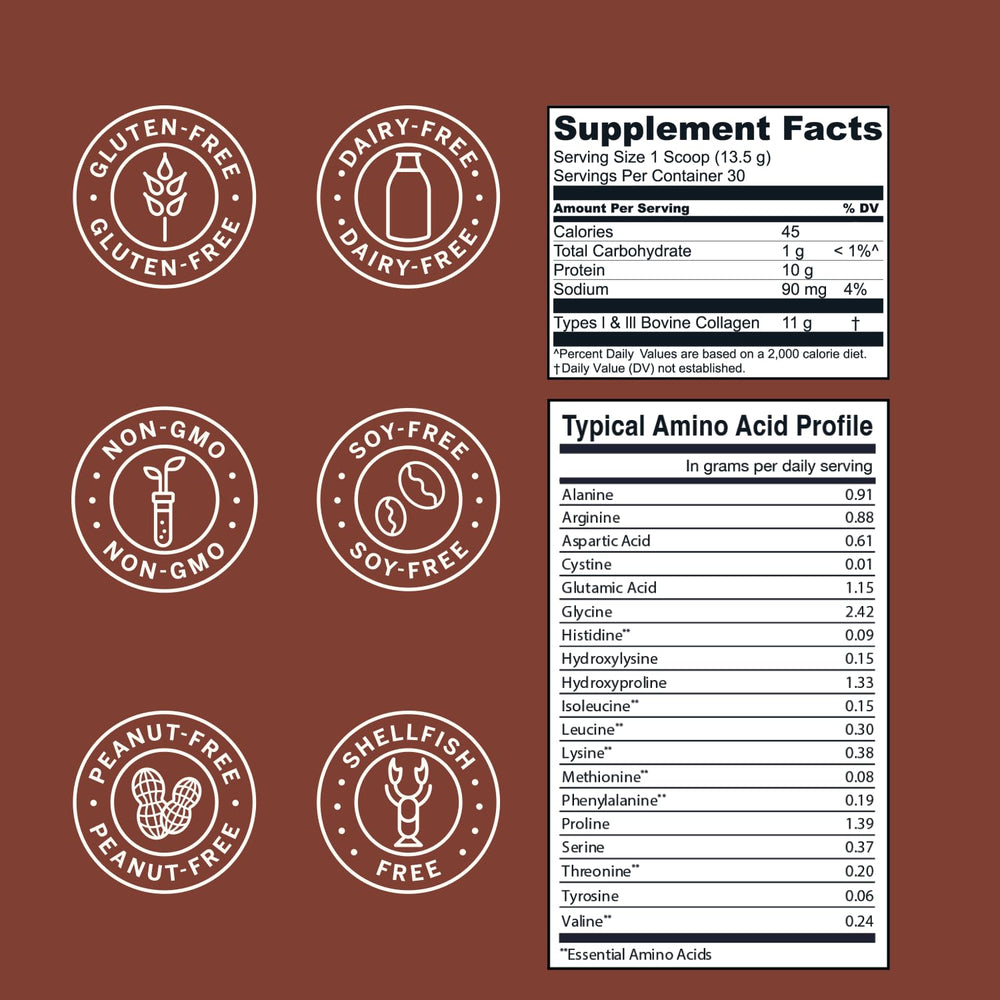 Live Conscious Collagen Peptides Powder Chocolate closeup of fine, dissolving powder.