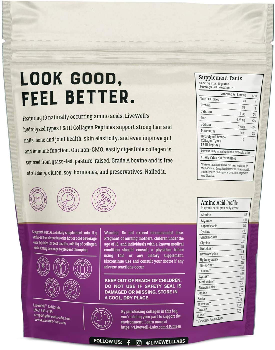 Live Conscious collagen powder on kitchen counter ready for daily routine