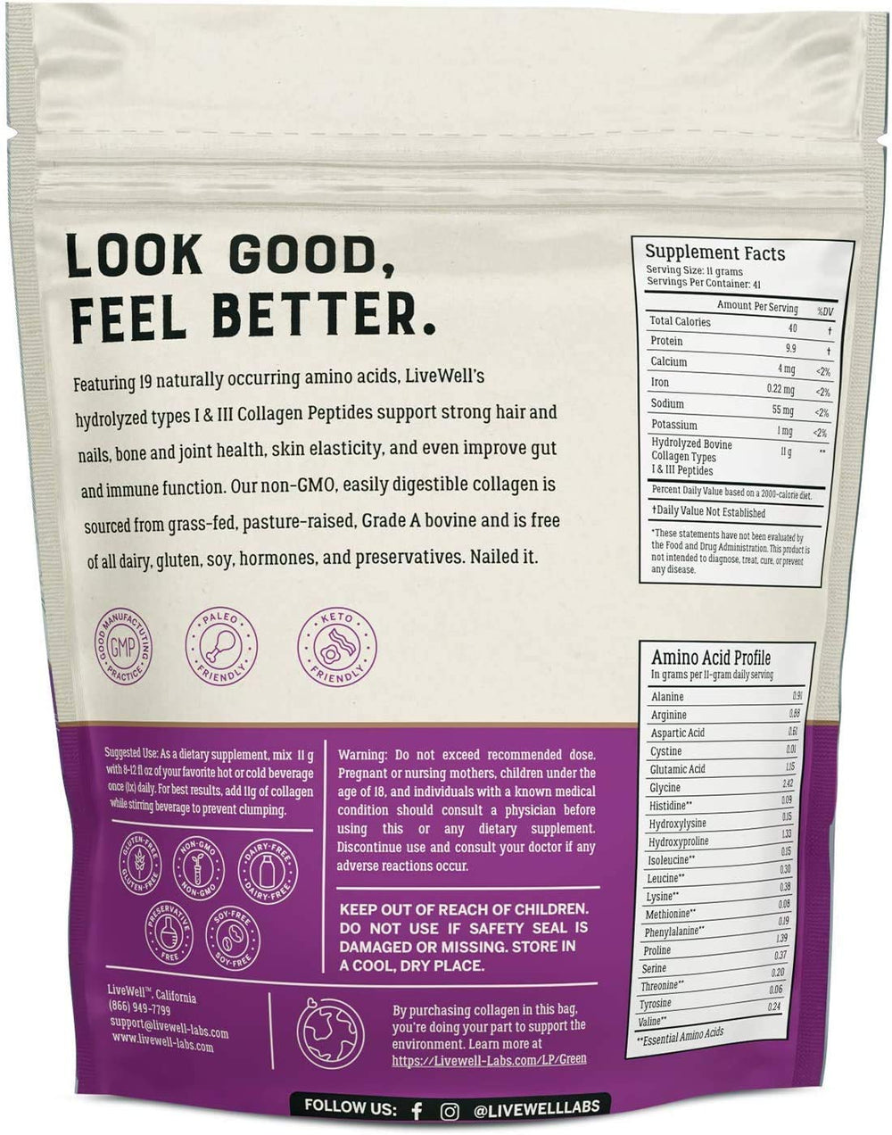Live Conscious collagen powder on kitchen counter ready for daily routine
