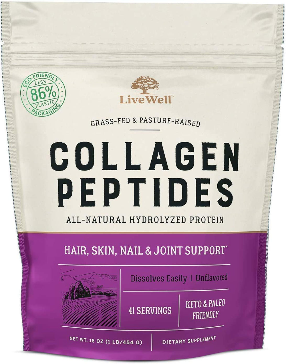 Live Conscious collagen powder tub close-up highlighting grass-fed formula for hair and skin support