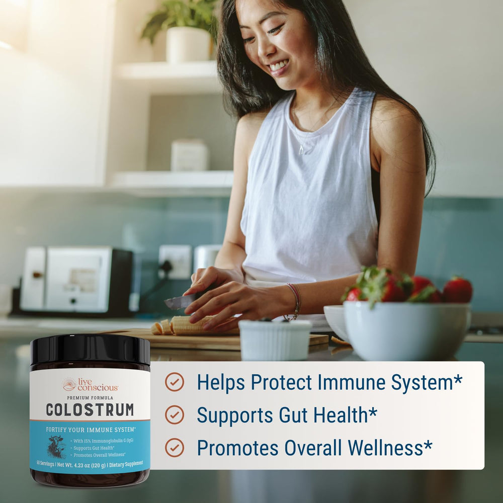 Live Conscious Colostrum Powder IgG and lactoferrin close-up for immune components