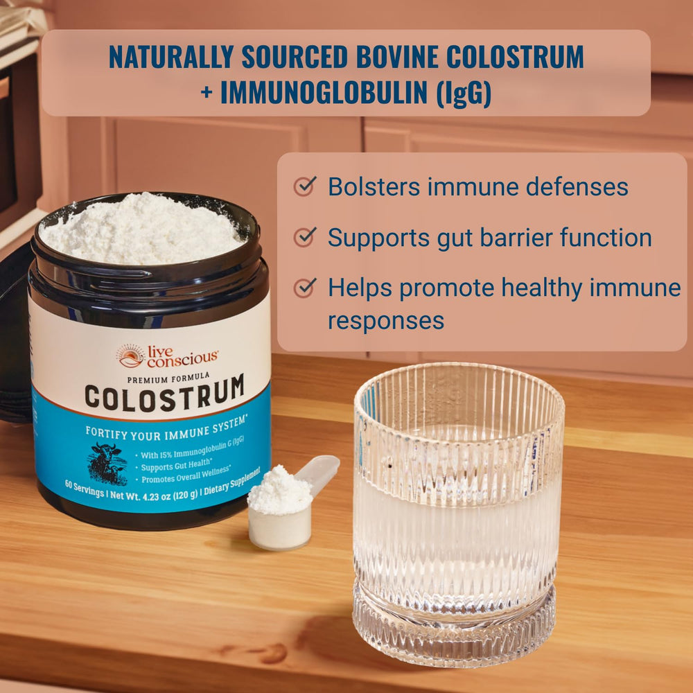 Live Conscious Colostrum Powder scoop with tub for easy daily serving