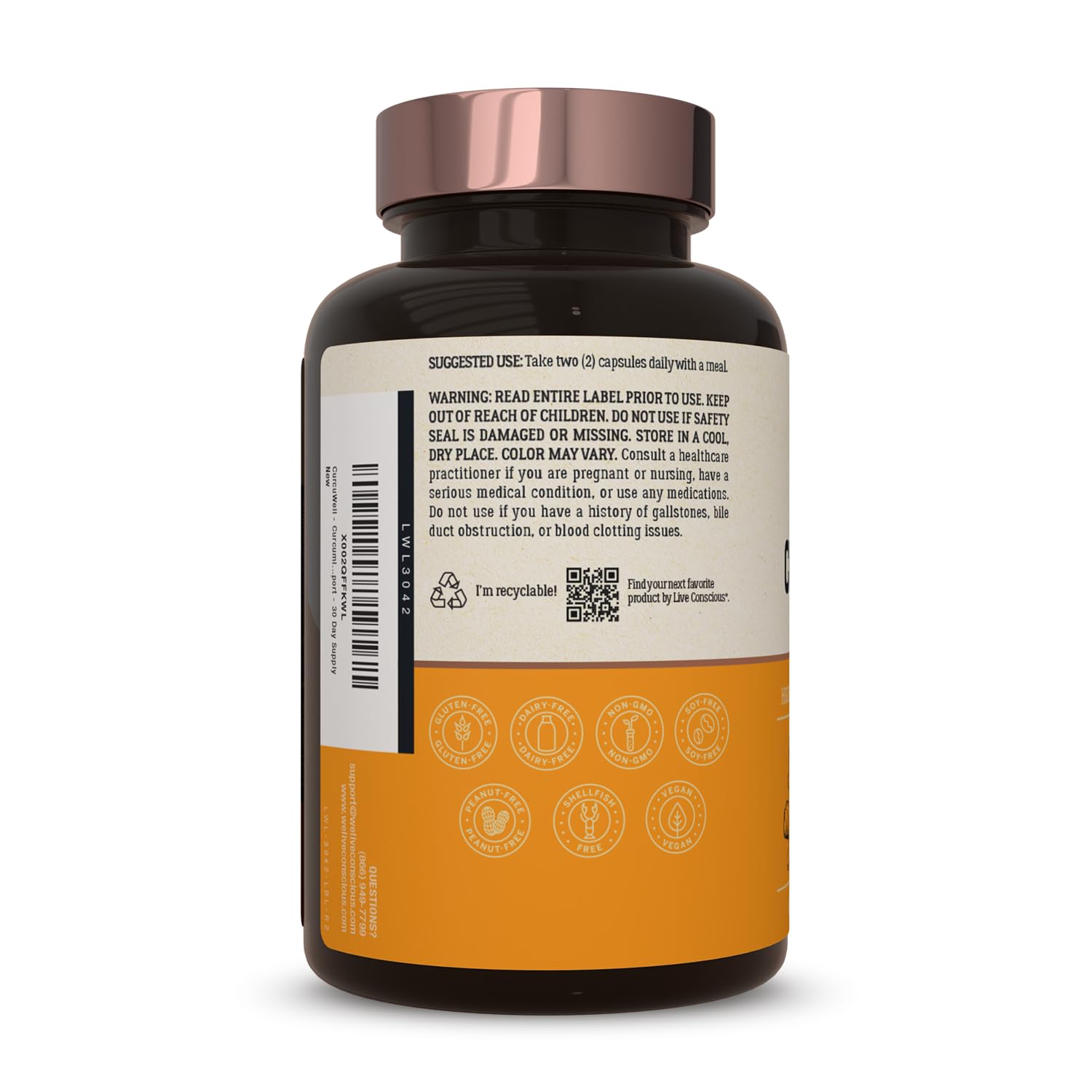 Live Conscious CurcuWell bottle on a desk for easy daily supplementation