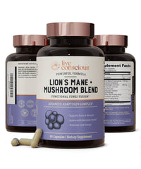 Live Conscious Lions Mane bottle showcases brain support and daily focus.