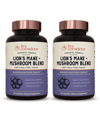 Live Conscious Lions Mane capsules bottle offers daily focus support.