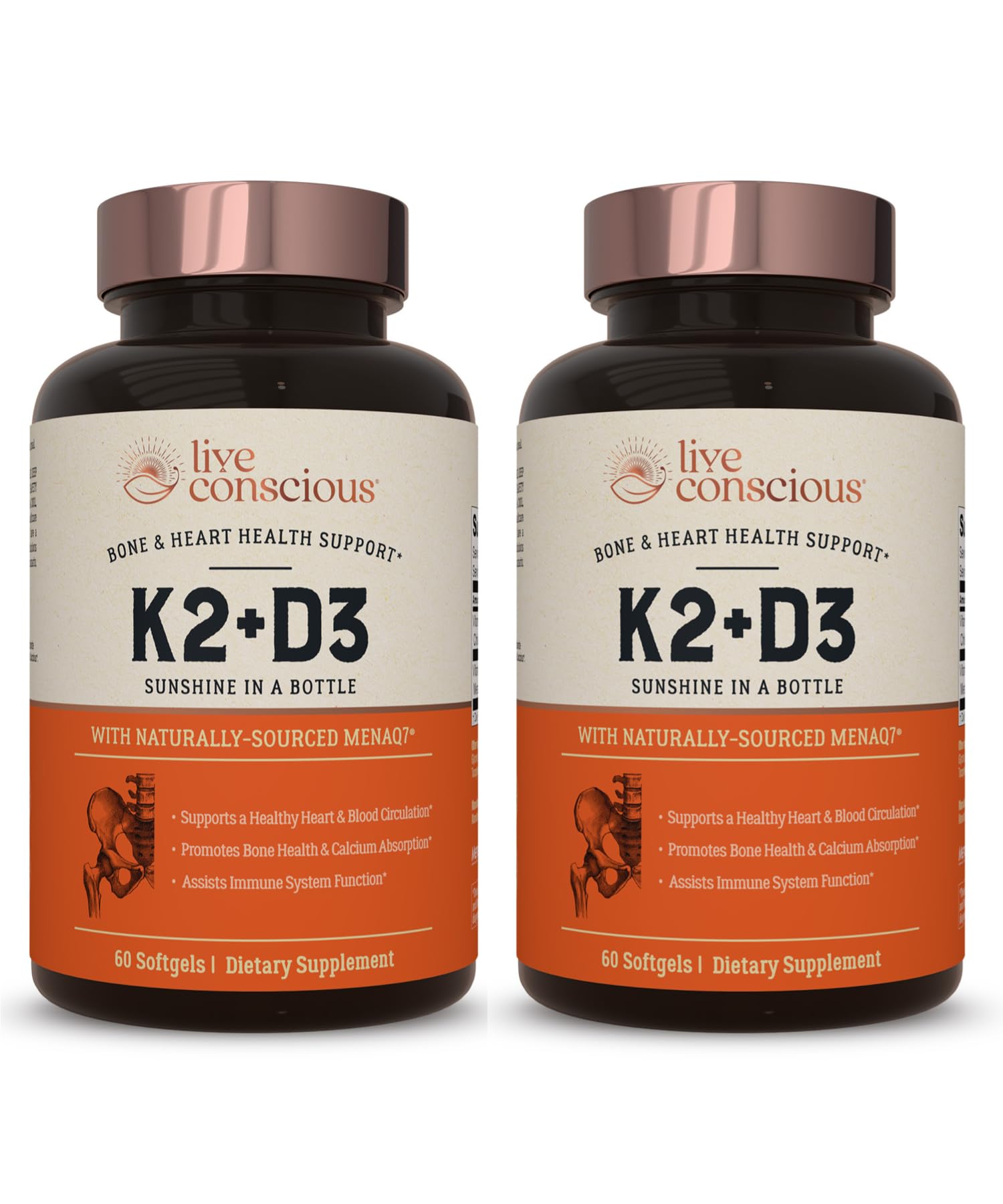 Live Conscious Vitamin K2 MK7 with D3 bottle for daily bone support