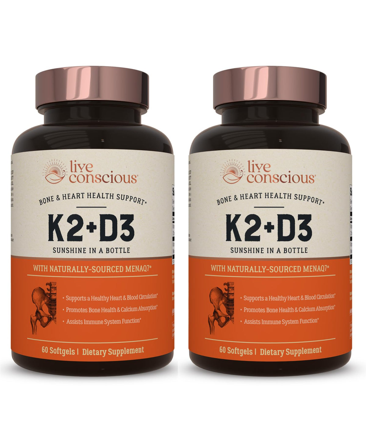Live Conscious Vitamin K2 MK7 with D3 bottle for daily bone support