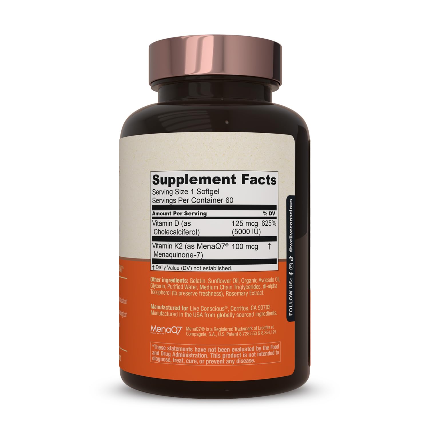 Live Conscious Vitamin K2 MK7 with D3 packaging radiates premium quality
