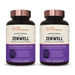 Live Conscious ZenWell ashwagandha capsules bottle for daily stress support.