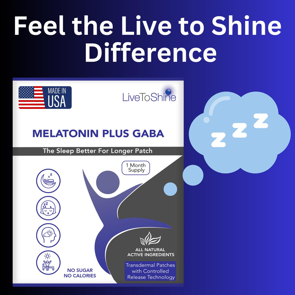Live To Shine melatonin patches applied to skin demonstrating gentle, slow-release sleep aid