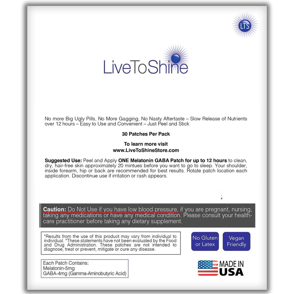 30-count Live To Shine patch box illustrating a full month of sleep support