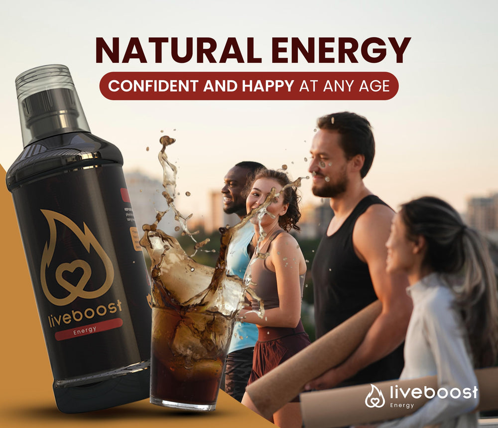 LIVEBOOST bottle pour highlights easy 20ml daily serving.