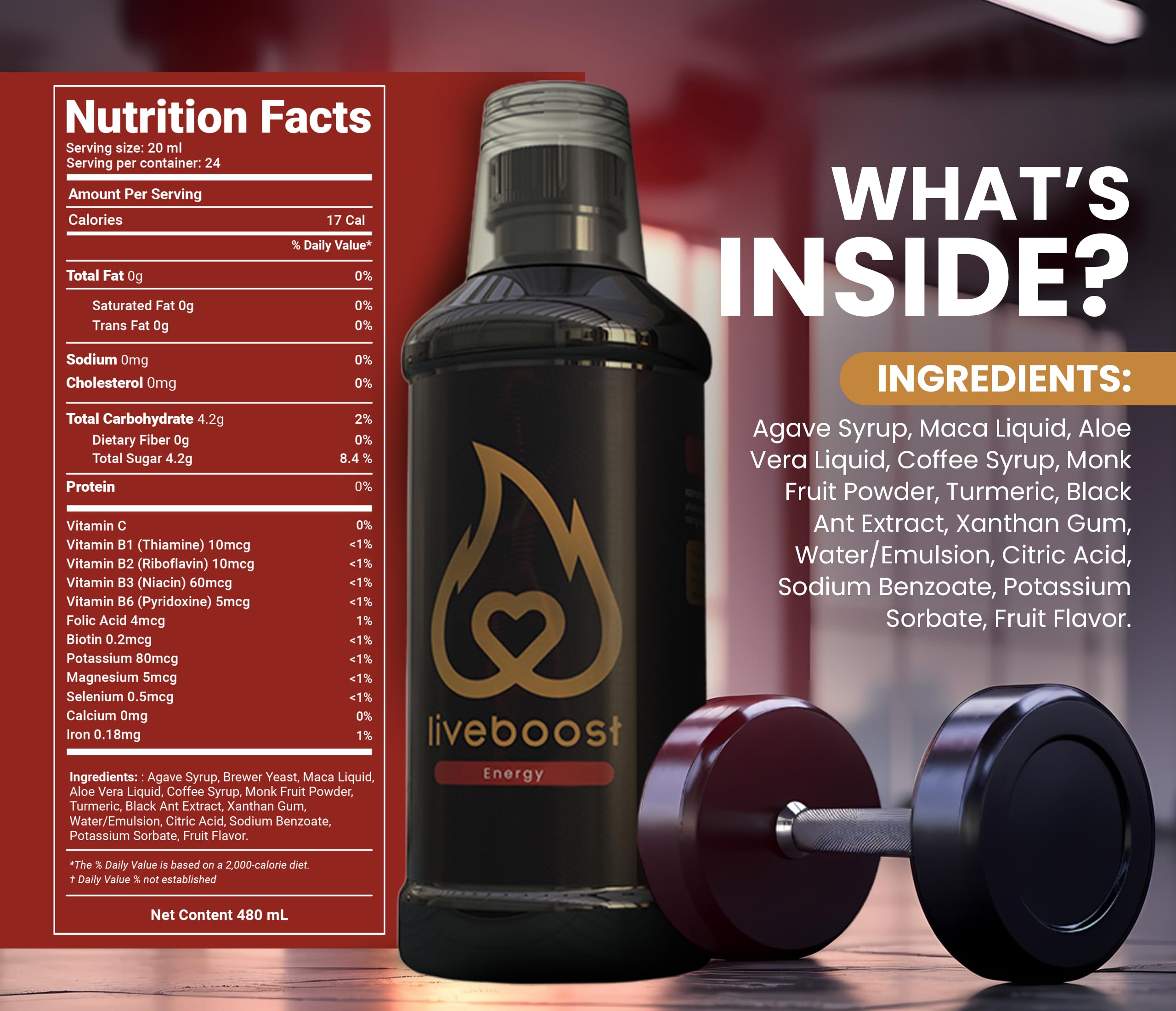 LIVEBOOST bottle side view emphasizes compact wellness companion.
