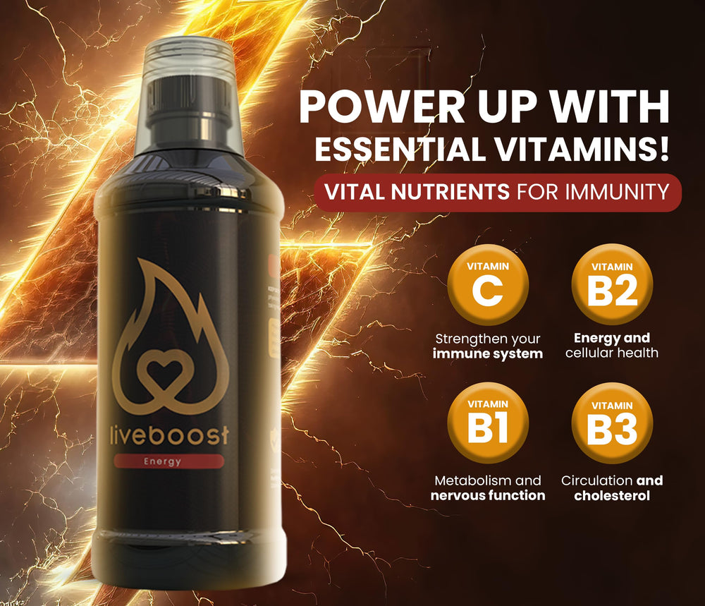 LIVEBOOST liquid texture close-up shows smooth formulation.