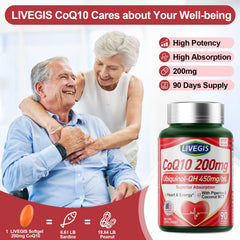 LIVEGIS CoQ10 200mg with coconut MCT oil signals enhanced absorption.