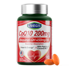 LIVEGIS CoQ10 bottle front with 90 softgels for daily energy support