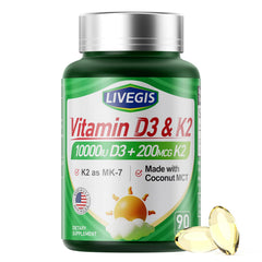 LIVEGIS Vitamin D3 K2 softgels bottle front view for daily wellness