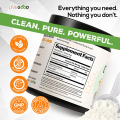 LIVEGOOD Creatine HMB powder scoop image highlights precise dosing for workouts
