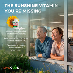 LIVEGOOD D3 K2 capsules closeup highlights plant-based capsules with 2000 IU.