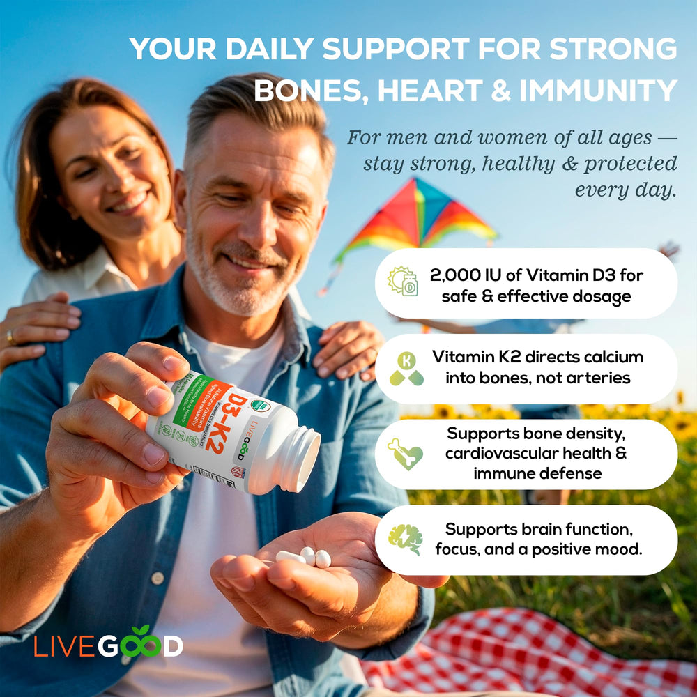 LIVEGOOD D3 K2 dosage info clarifies 2000 IU per serving.