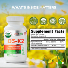 LIVEGOOD D3 K2 USA-made label emphasizes quality and domestic production.