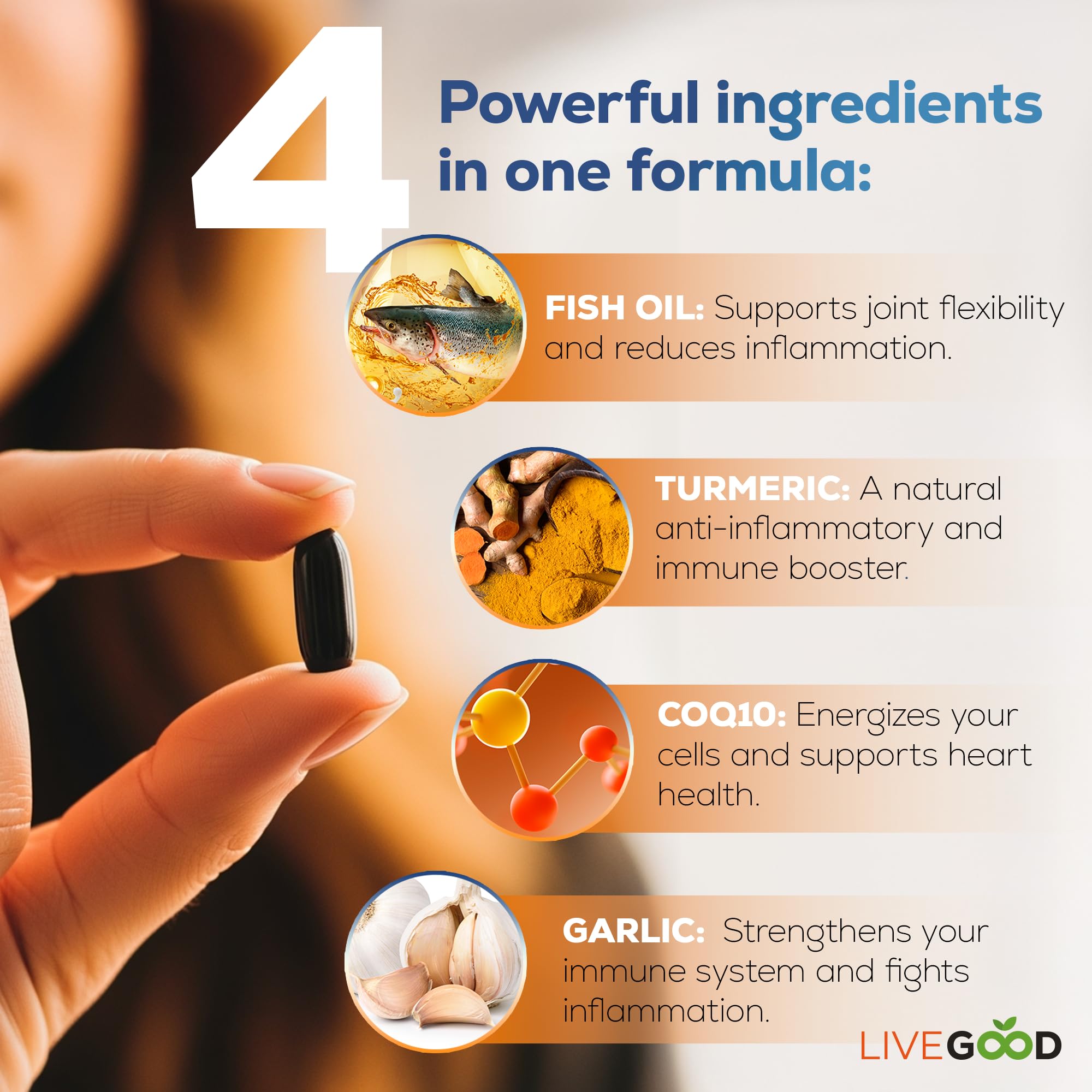 LiveGood Factor 4 ingredients chart emphasizing premium nutrients and quality