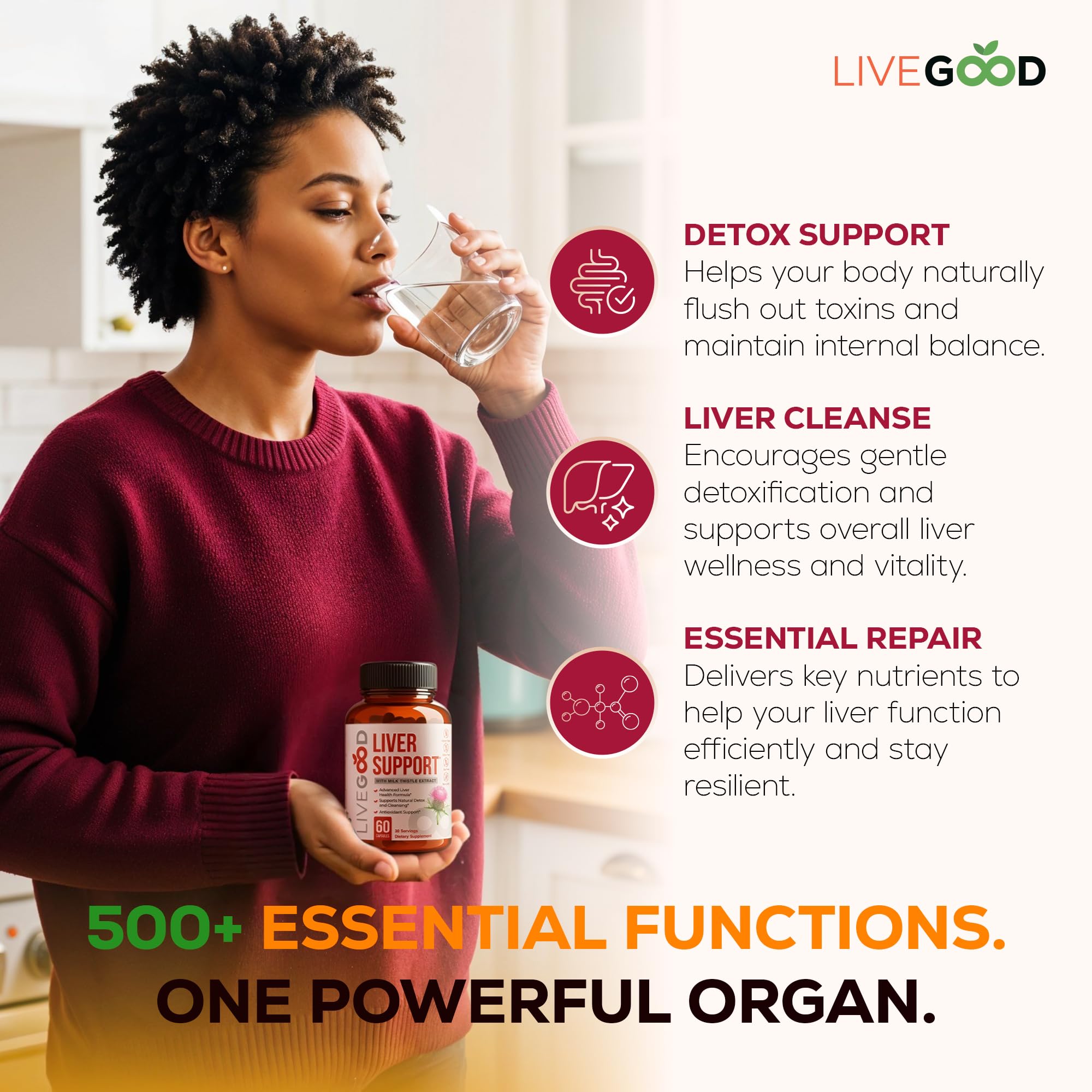 LIVEGOOD Liver Support packaging interior view emphasizes value and quality
