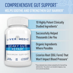 Liver Medic Leaky Gut Repair daily-routine scene suggests easy use morning or night.
