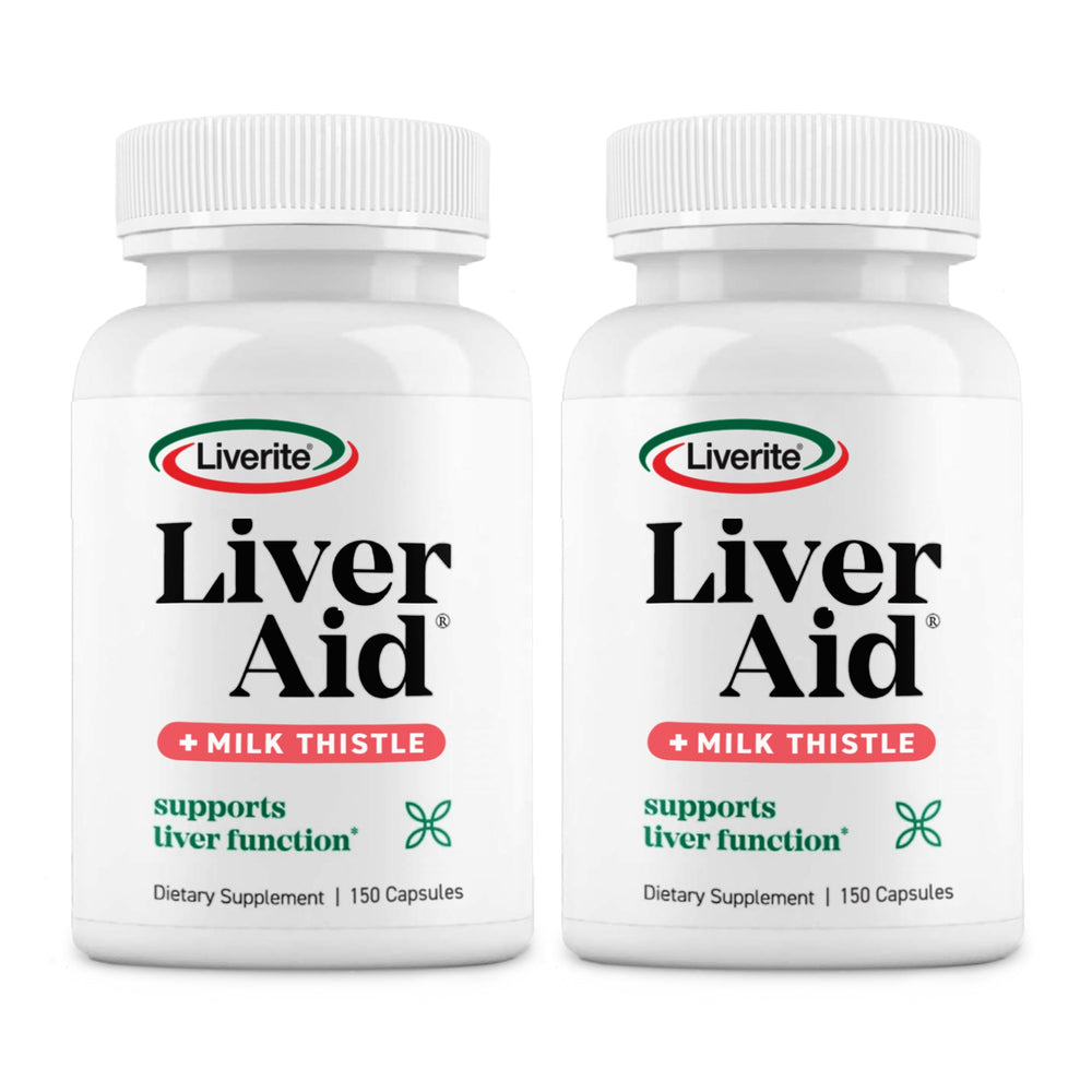 Liverite Liver Aid 2-pack bottle-front highlight packaging for liver support