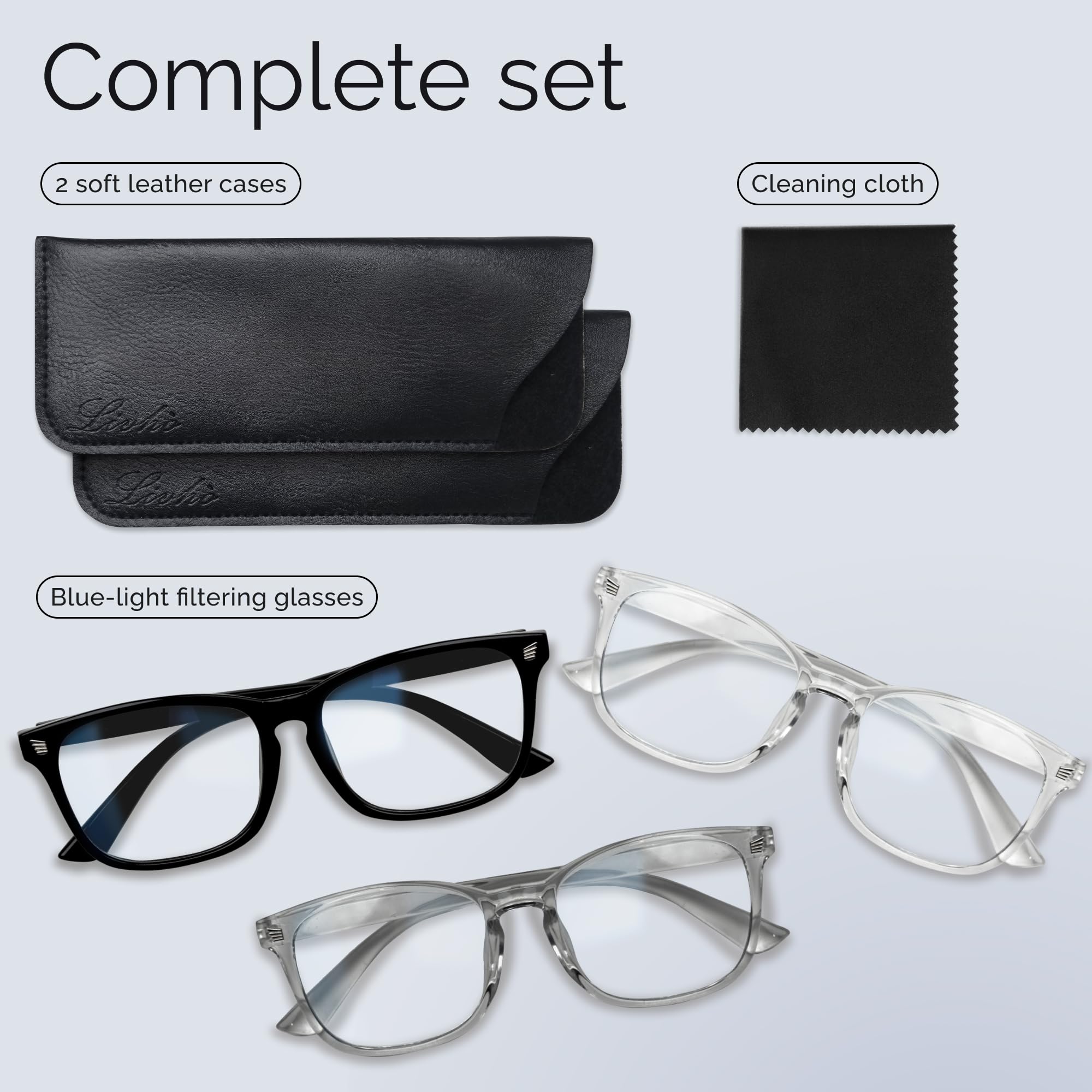 Livho High Tech Blue Light Glasses flat lay showing professional style.