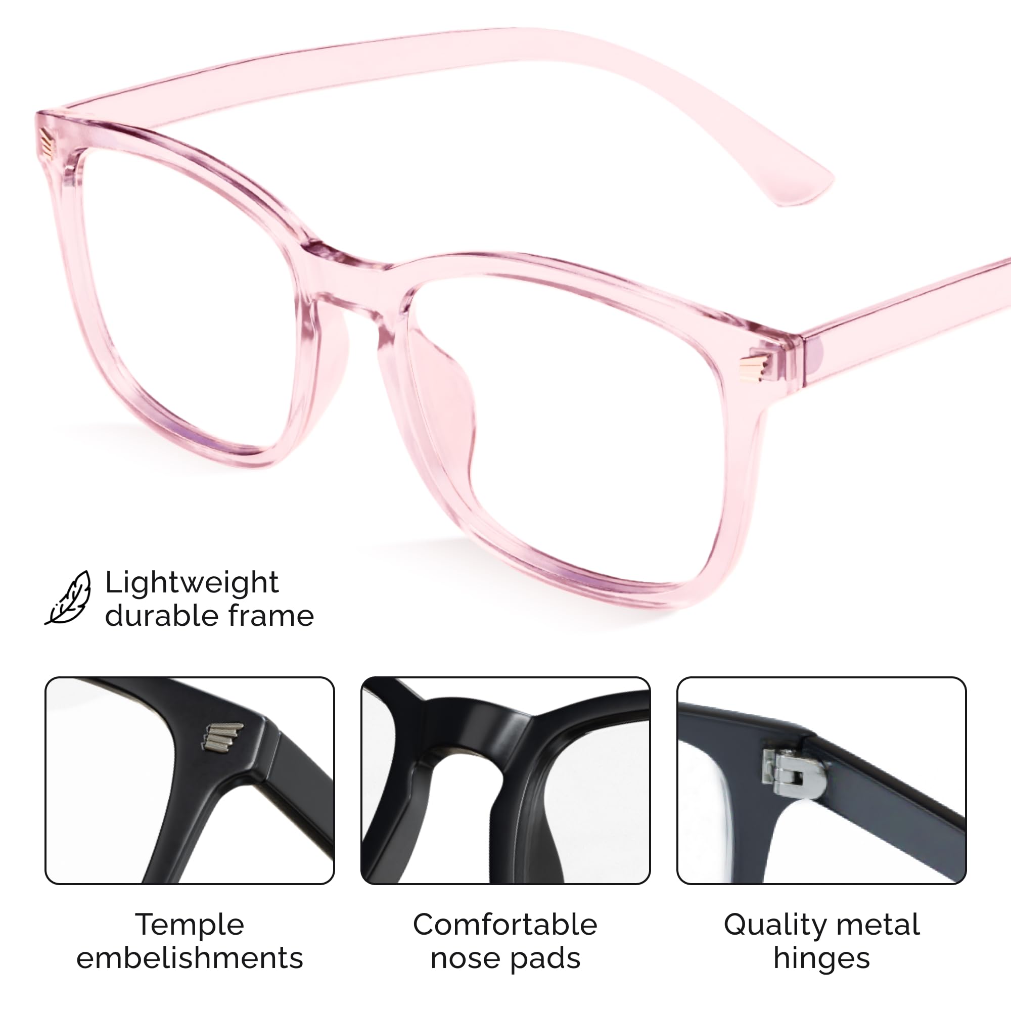 Livho transparent blue light glasses closeup showcases clear lenses and sleek design