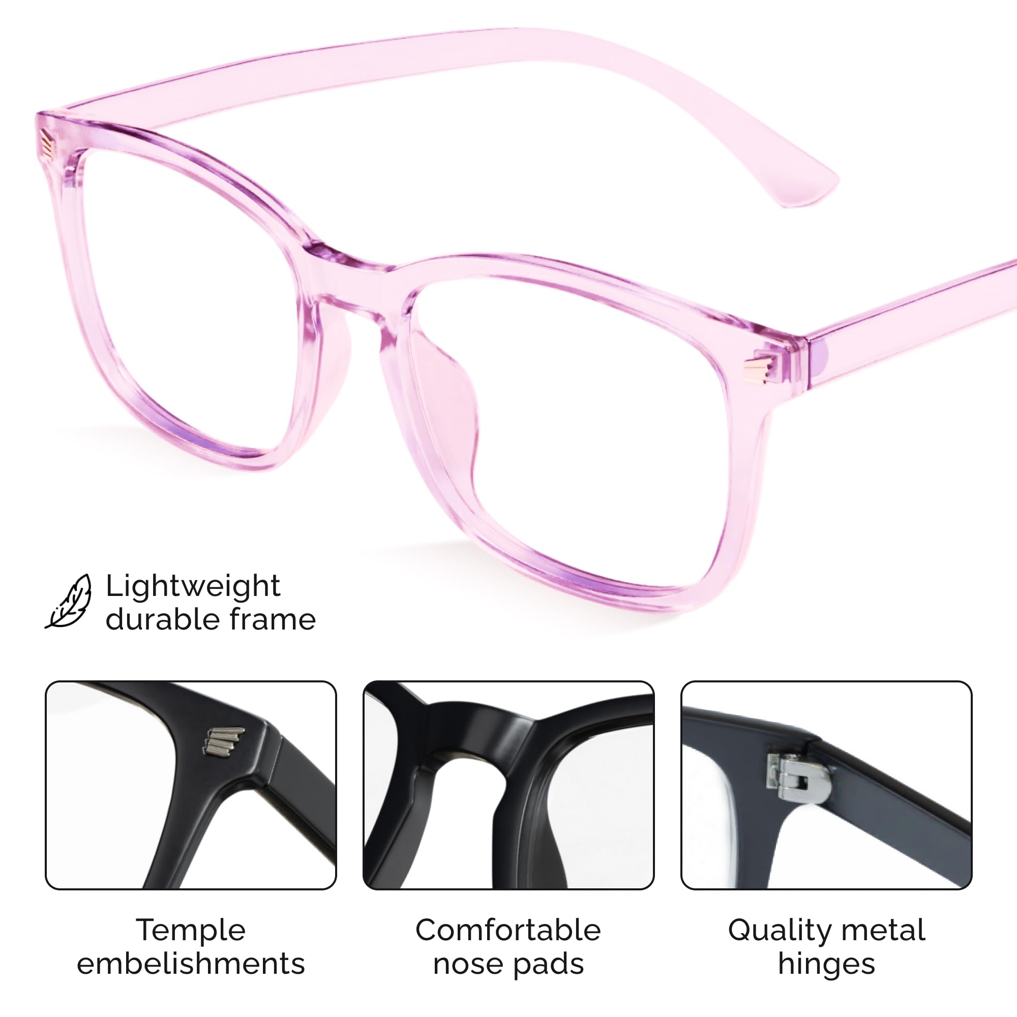 Livho anti-glare lens detail emphasizes glare reduction during screen use.