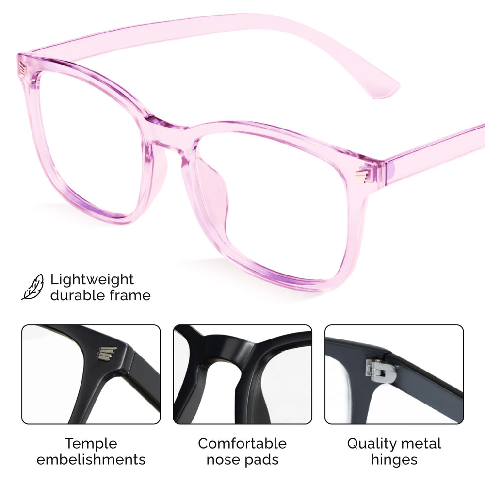 Livho anti-glare lens detail emphasizes glare reduction during screen use.