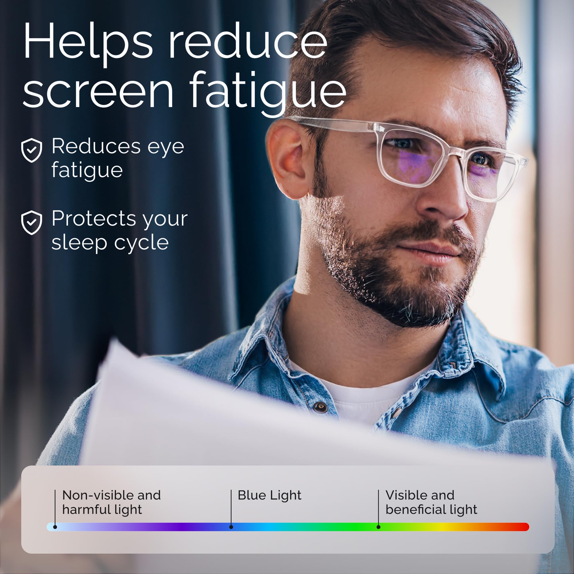 Livho transparent blue light glasses model wearing to enhance visual clarity