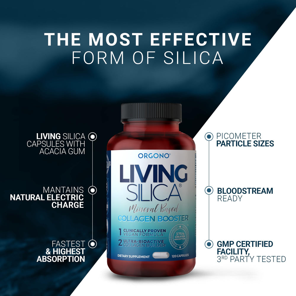 Living Silica ORGONO capsules in hand illustrate portable beauty support.