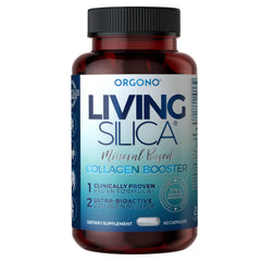 Living Silica ORGONO capsules bottle showing collagen support potential.