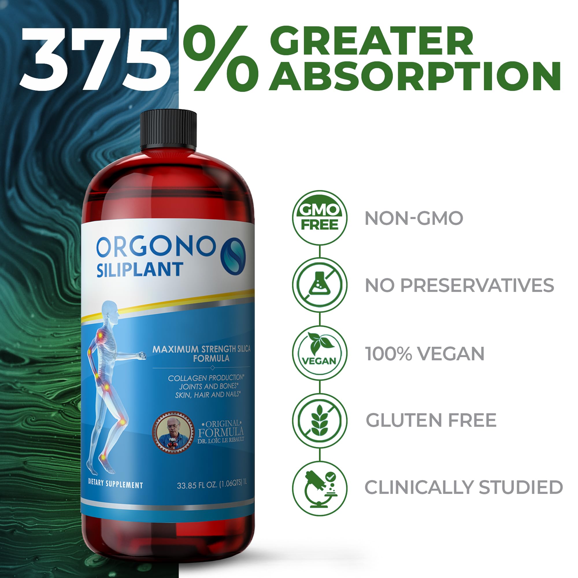 Orgono Living Silica Siliplant dissolving in water shows easy daily mix.