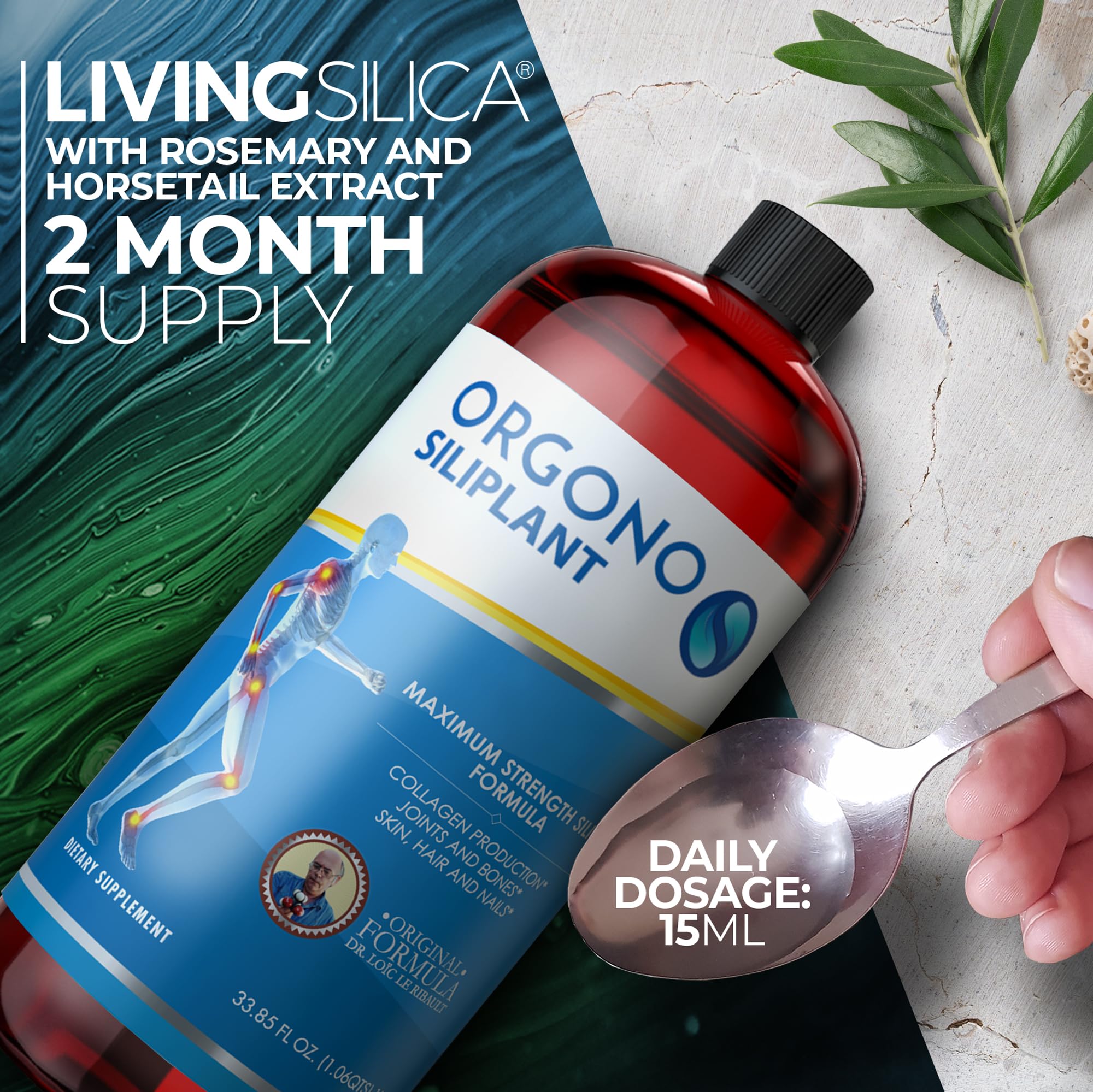 Orgono Living Silica Siliplant glass with skincare routine and glowing skin vibe.