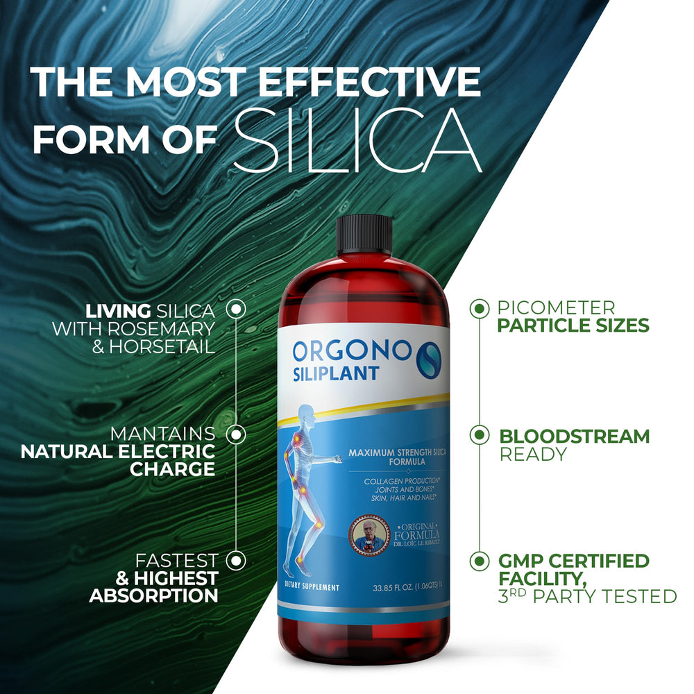 Orgono Living Silica Siliplant measuring spoon illustrating precise daily dosage.