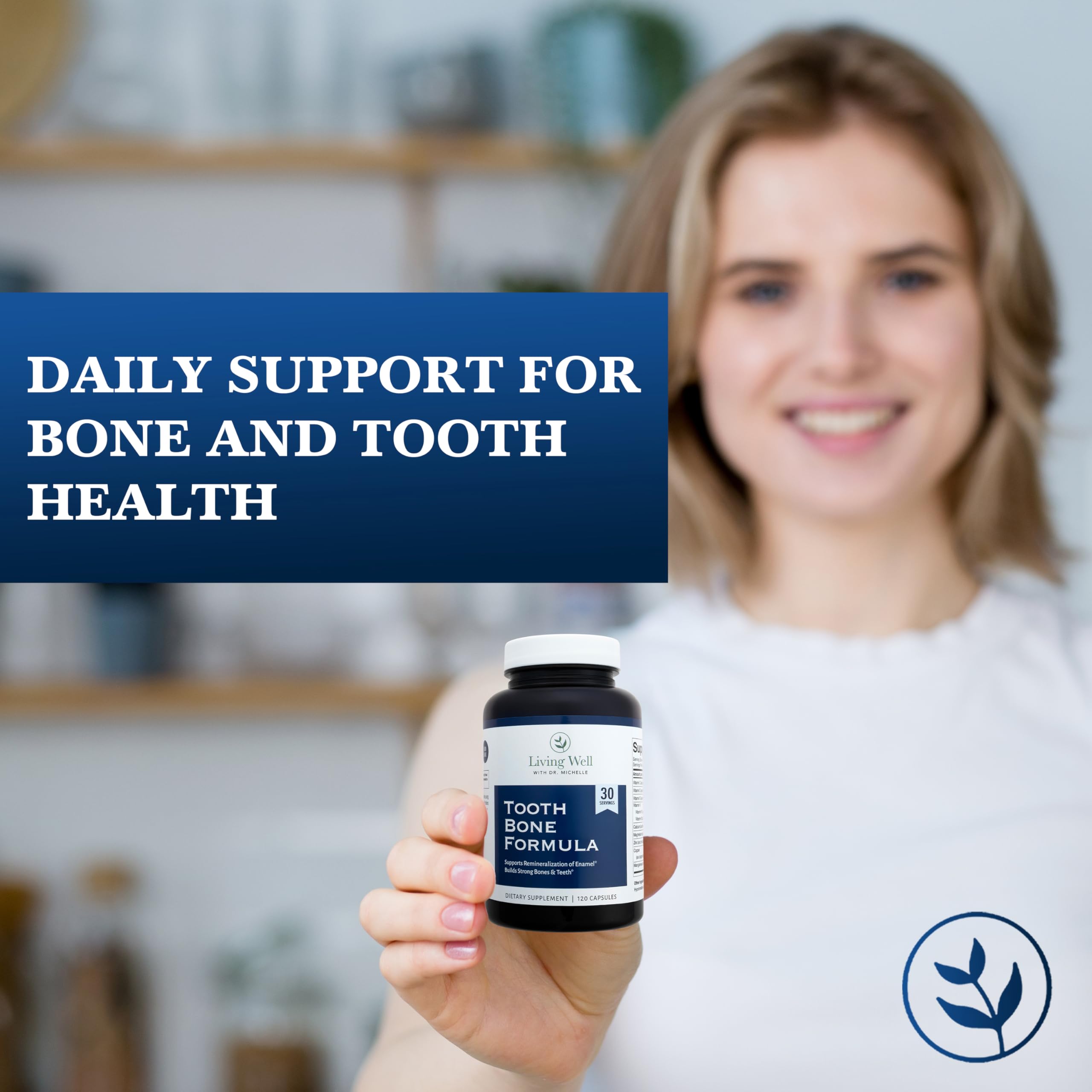 Living Well with Dr. Michelle Dentist-formulated label hints at holistic oral wellness.