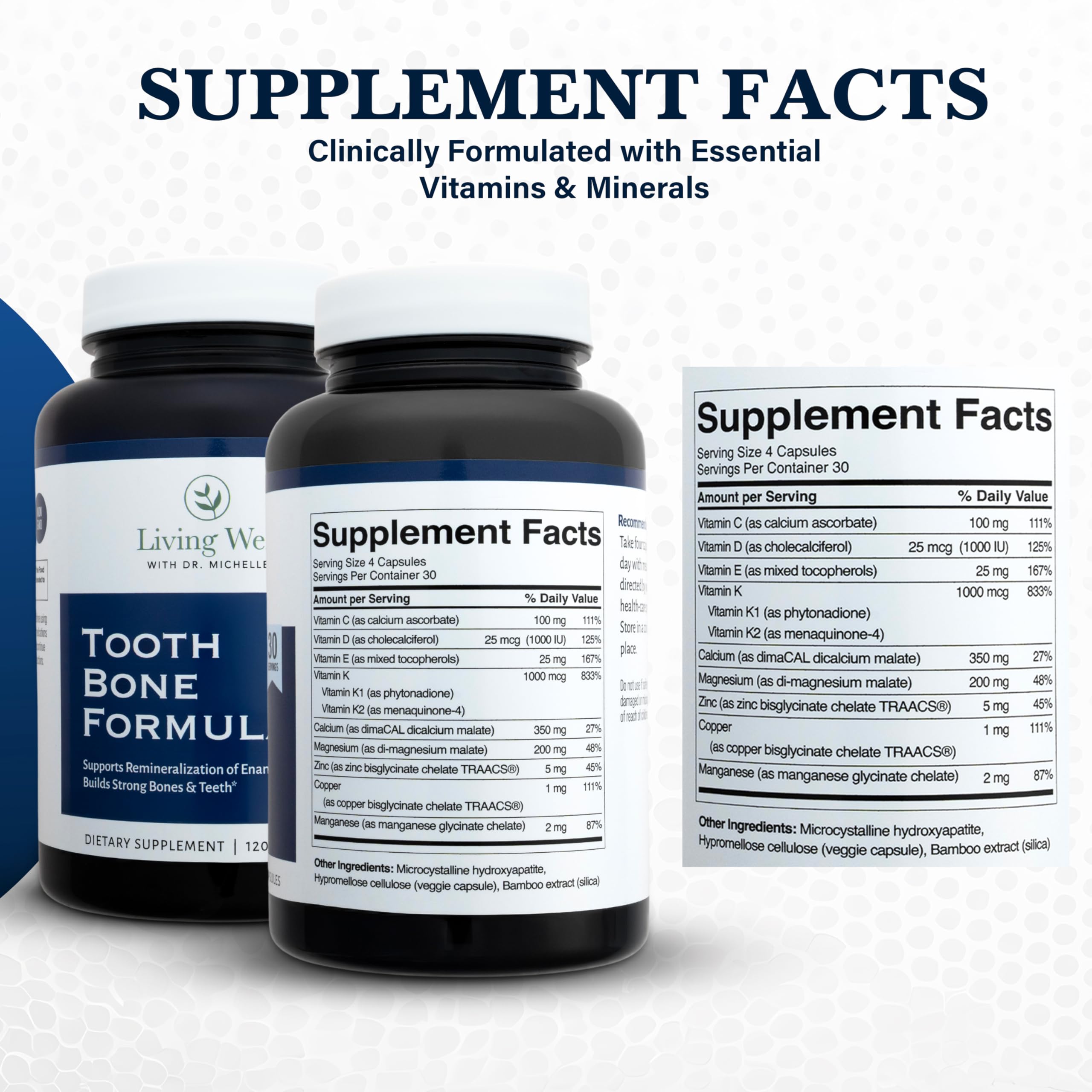Living Well with Dr. Michelle Gluten-free, non-GMO claim image reinforces product purity.