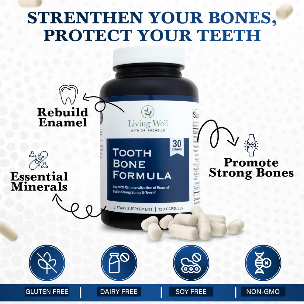 Living Well with Dr. Michelle Gum jawbone health image signals healthy gums and sturdy jawbone.
