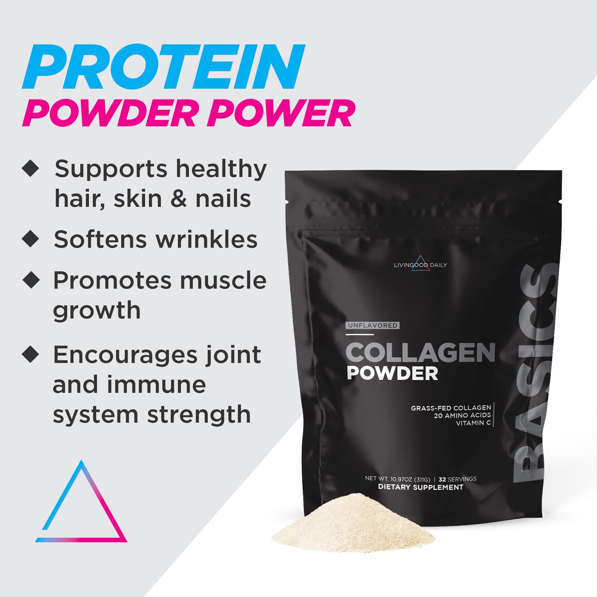 Livingood Daily collagen powder scoop for easy daily use.