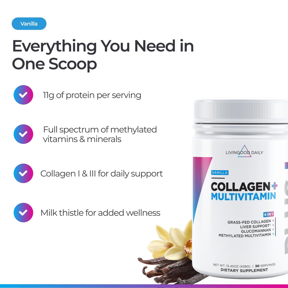 A coffee cup with Livingood Daily Collagen Vanilla adds a smooth morning boost.
