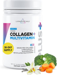 Livingood Daily Collagen Vanilla tub front showcases the grass-fed formula.