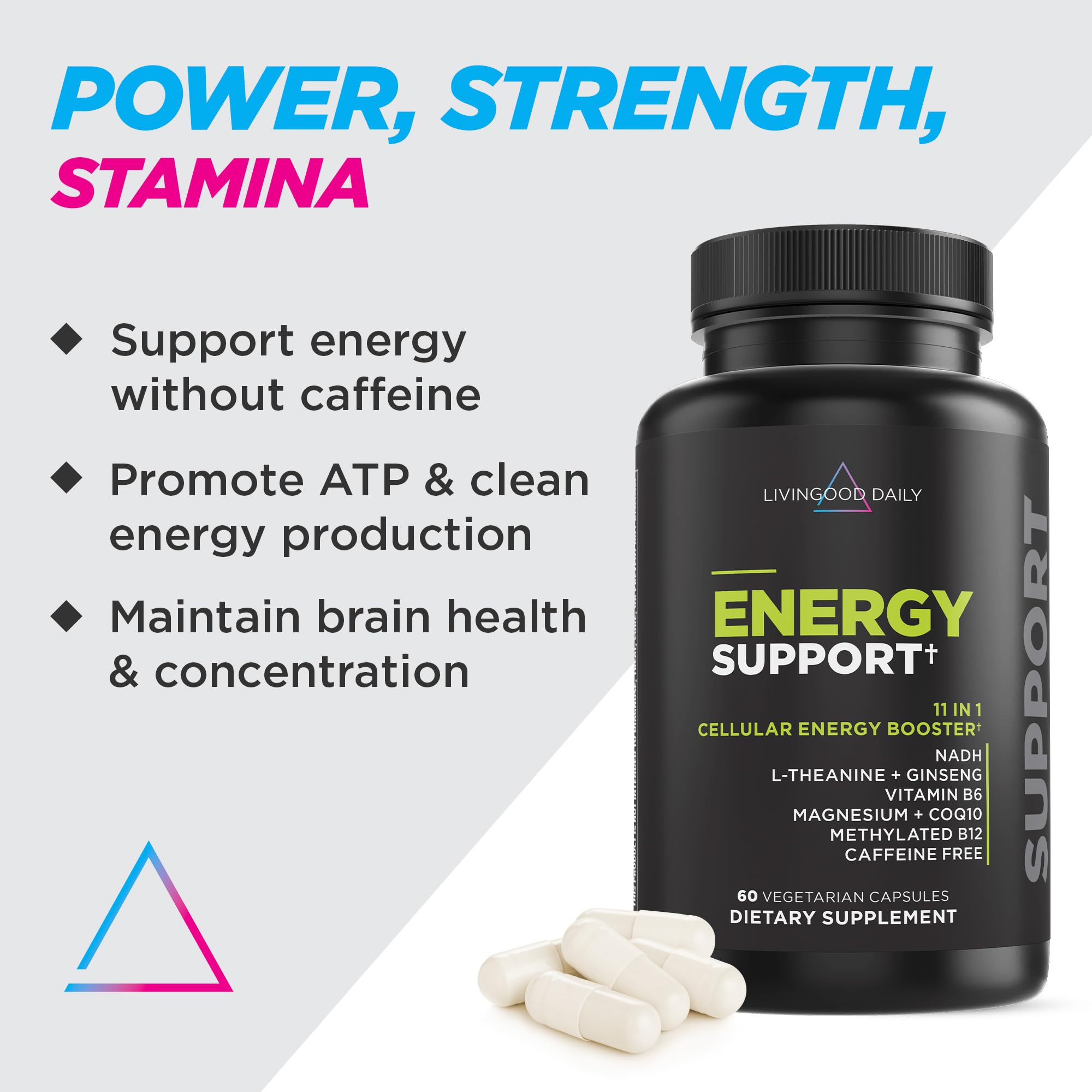 Livingood Daily Energy Support packaging showcasing clean, plant-based formula for daily wellness.