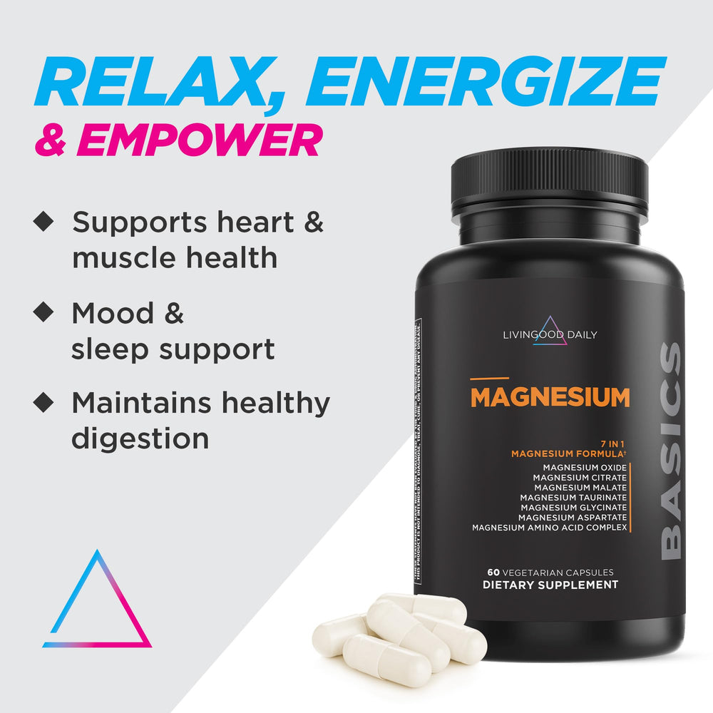 Livingood Daily Magnesium bottle close-up for convenient daily dosing.